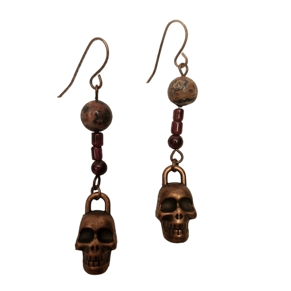 Bronze Skull Earring, Necklace and Bracelet Set - Picture 4 of 5